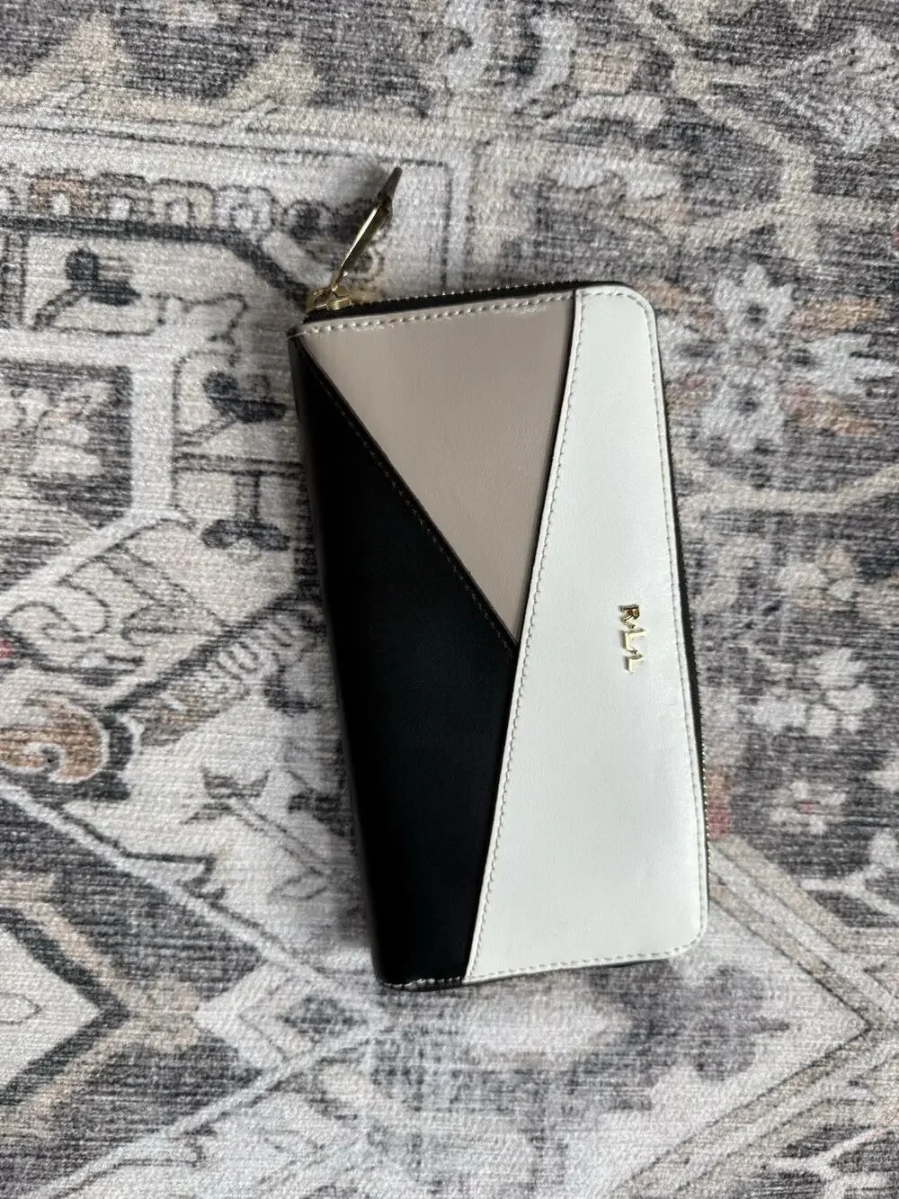 Ralph Lauren RLL Colorblock Leather Continental Wallet Clutch Black White Rare